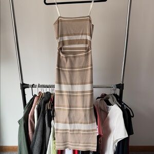 Striped Brown and White Midi Dress